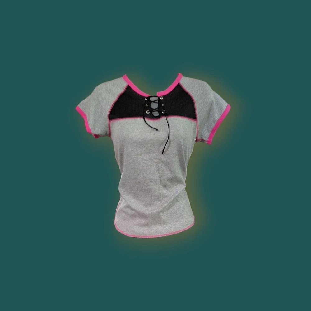 VINTAGE DEADSTOCK Q&A LACE UP SHORT SLEEVE TOP